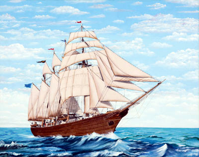 安達　巌　「帆船」　油彩画