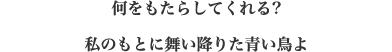 何をもたらしてくれる? 私のもとに舞い降りた青い鳥よ