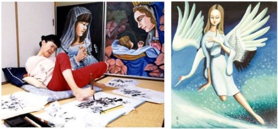 浦田 愛子　（神奈川県／足で描いた画家　1945年～2024年）／ 作品：「つうⅢ」　油彩