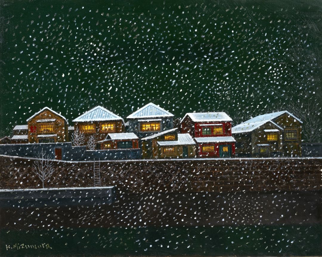 雪の降る夜 口で描いた絵画作品